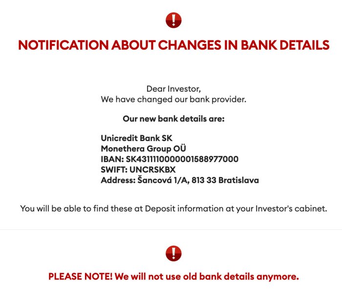 Monethera Bank Deposits Account Update @ Savings4Freedom 