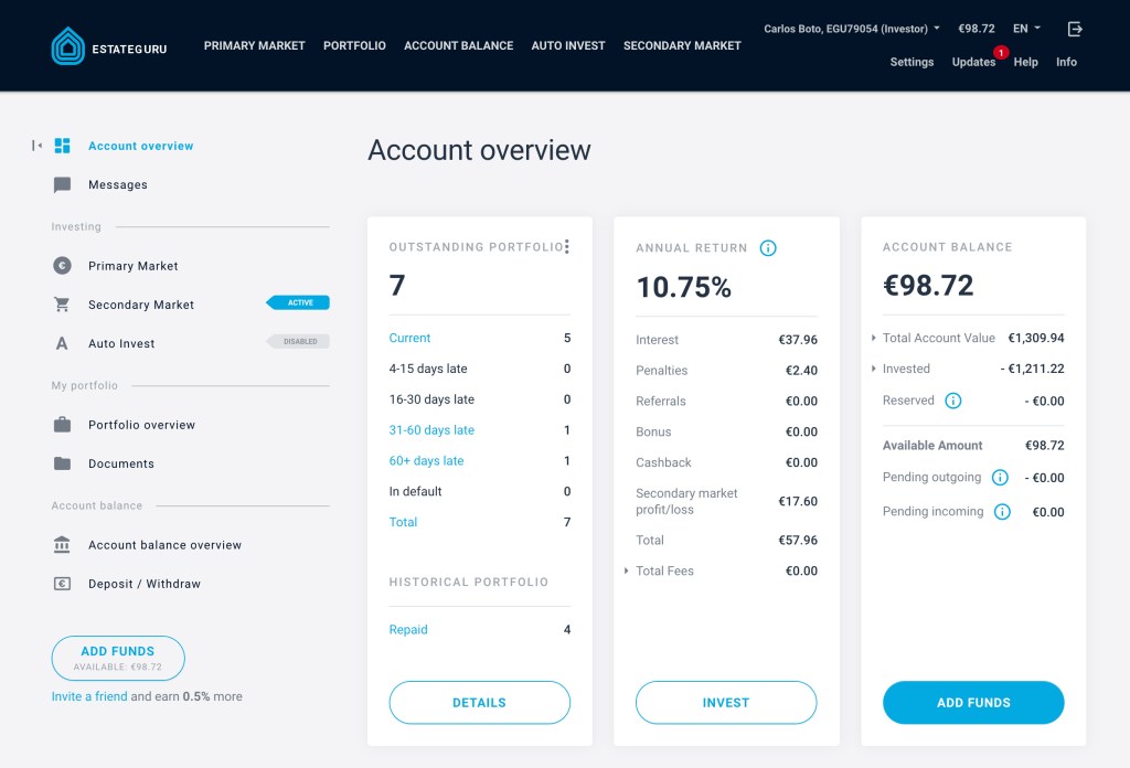 S4F Estateguru Account August 2020