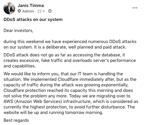 S4F Crowdestor Site Down @ Savings4Freedom