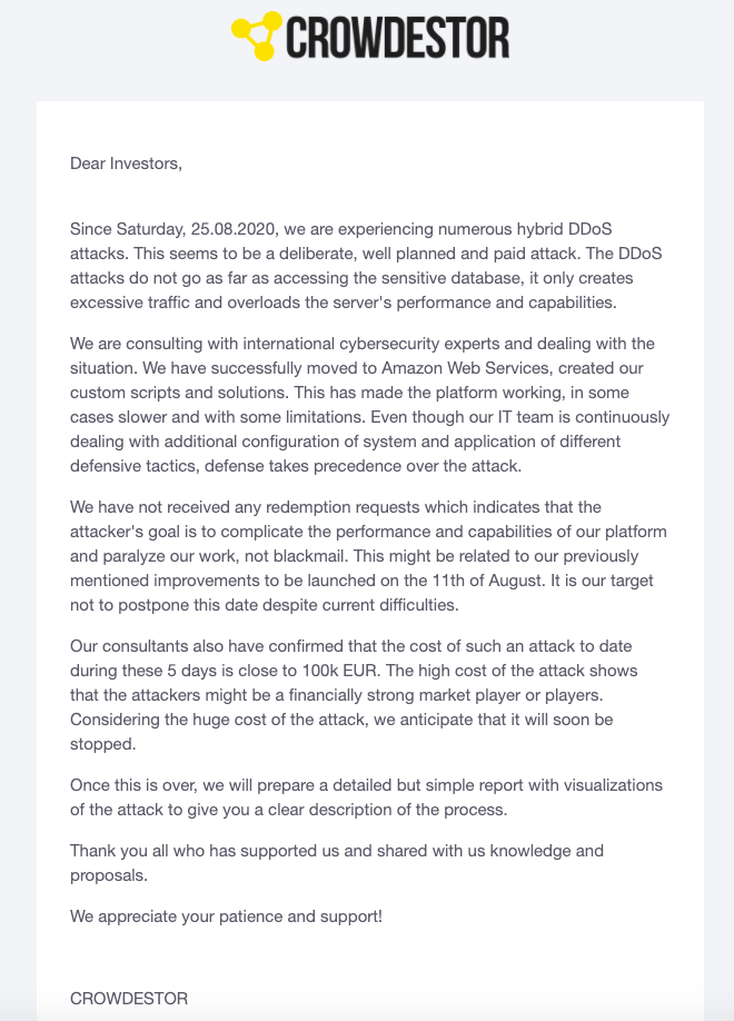 S4F Crowdestor DDoS Problemas @ SavingsForFreedom