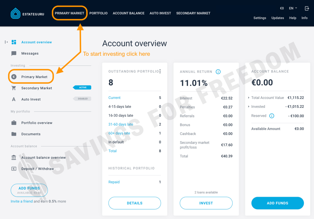 EstateGuru Manual Investing @ Savings4Freedom